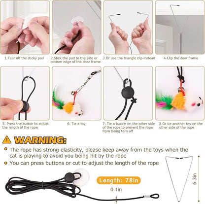 Cat Toys Wand, Interactive Cat Toy with Super Suction Cup Sticky Detachable 12 PCS Feather Replacements 2 Wands Cat Spring Feather Toys for Indoor Cats Kitten Toys (8 Toys Double Headed)
