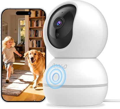 Noorio Security Camera Indoor, 4MP UHD Pet/Dog Camera 360-Degree for Home Security, One-Touch Call, Auto Motion Tracking, Night Vision, 2.4G Only