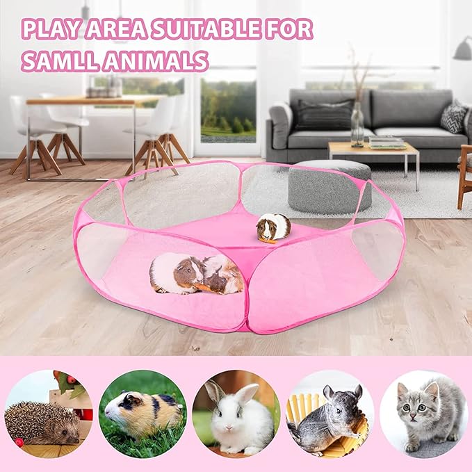 RYPET Guinea Pig Playpen - Breathable & Transparent Pet Playpen Pop Open Outdoor/Indoor Exercise Fence, Portable Yard Fence for Guinea Pig, Rabbits, Hamster, Chinchillas and Hedgehogs