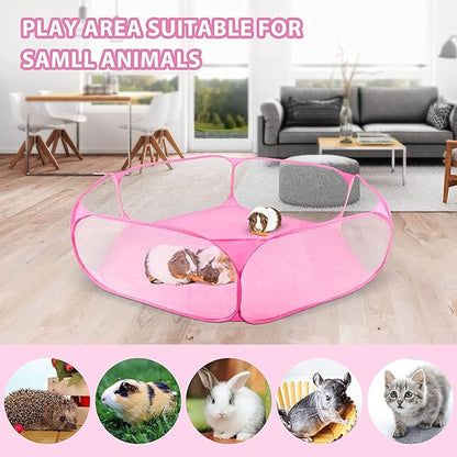 RYPET Guinea Pig Playpen - Breathable & Transparent Pet Playpen Pop Open Outdoor/Indoor Exercise Fence, Portable Yard Fence for Guinea Pig, Rabbits, Hamster, Chinchillas and Hedgehogs