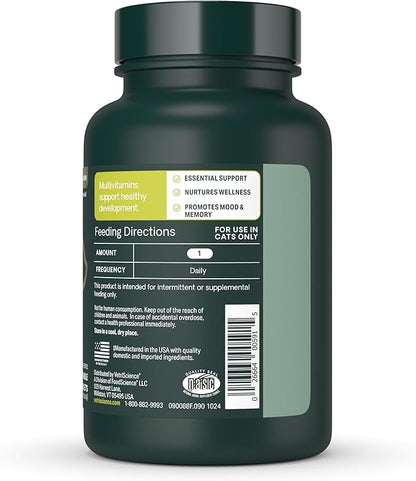 VetriScience 27+ Active Health Chewable Tablets, Nu Cat Daily Multivitamin for Cats and Kittens, Balanced Vitamins, Minerals and Antioxidants, Fish, 90 Count