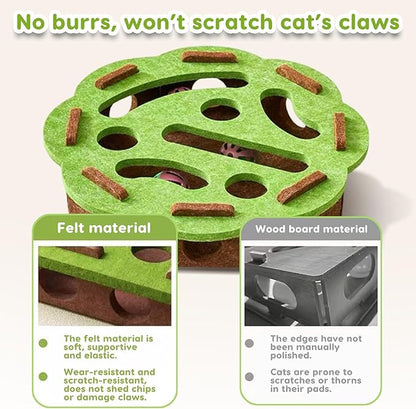 Interactive Cat Toy Puzzle, 15.75 Inch Puzzle Maze Indoor Cat Toys, Felt Cat Feeder with Bell Stimulates Natural Hunting Instincts, Cat Scratch Box Interactive Cat Toys for Indoor Cats