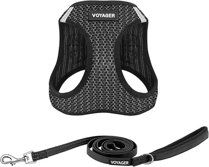 Best Pet Supplies Voyager Step-in Air All Weather Mesh Harness and Reflective Dog 5ft Leash Combo with Neoprene Handle, for Small, Medium and Large Breed Puppies - Set (Gray 2-Tone), X-Small