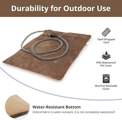 Outdoor Heated Cat Bed, Soft Pet Heating Pad with Steel-Wrapped Cord, Outside Pet Warmer for Feral Cats and Dogs, 19.7" x 15.7", 40 Watts