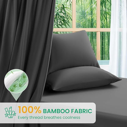 SONORO KATE 100% Viscose Derived from Bamboo_Sheets Queen Size, Ultra Breathable & Cooling Bed Sheets for Hot Sleepers, Hotel Luxury Silky Bedding Sheets, 16" Deep Pocket - 4PC (Black,Queen)