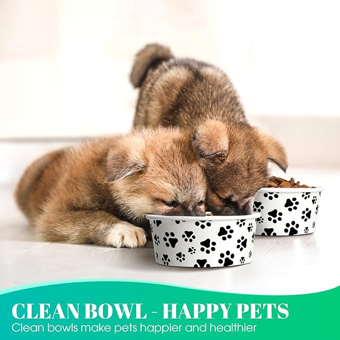 Potchen 30 Pieces Disposable Dog Bowls 12 oz Small Pet Feeding with Printed Pattern Dishes for Small Pet Paper Food Travel Bowls for Feeding Dogs and Cats Puppies Dry Wet Food Water