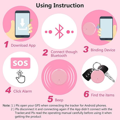 Aircawin Mini GPS Tracker C, Key Item Finder Locator,No Monthly Fee App for iOS/Android 2023 Latest,Portable Anti-Lost Bluetooth Tag Item Tracker for Luggages/Kids/Pets/Phone/Wallet/Bag-1Pcs-Pink