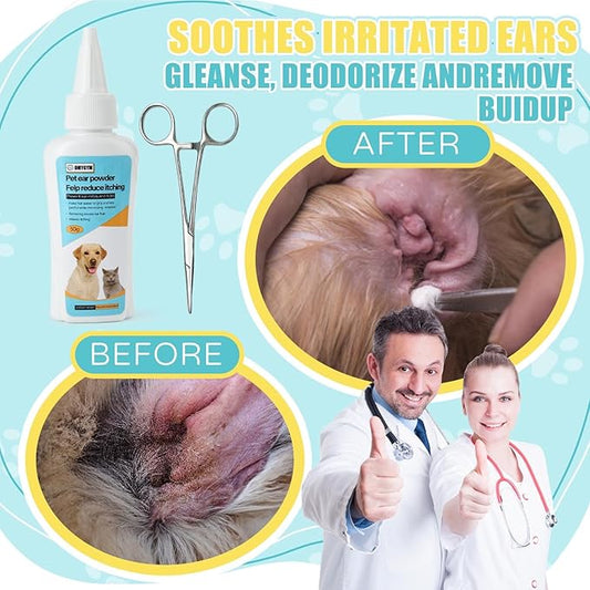 Advanced Pet Ear Powder with Professional 5" Hair Puller, Ideal as Ear Powder for Dogs Plucking, Dog Ear Powder for Hair Removal, Keeps Canal Dry, Clears Wax & Odor, Calms Itchy Ears