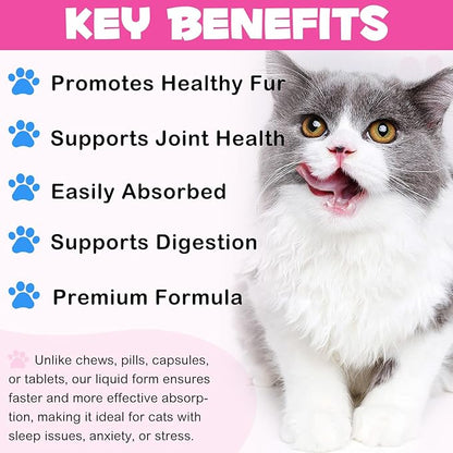 Collagen for Cats 2 fl.oz, Liquid Collagen for Cats Drops, Premium Grass-fed Collagens for Cat Skin and Coat Supplement, Itch Relief for Cat with Allergies Immunity, with Bovine Collagens, Biotin, MSM