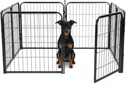 Indoor Dog Playpen - 24 inch, 8 Panels for Small and Puppy Size Dogs - Heavy Duty Metal Portable Pet Fence with Black Anti-Rust Coating - Play Pen w/Extra Wide Gate