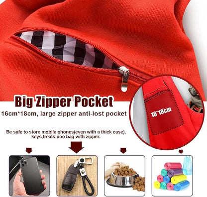 Tomkas Small Dog Sling Carrier - Zipper Pocket & Adjustable Strap & Zip Pocket - for 3-10 lbs Pets (Red)