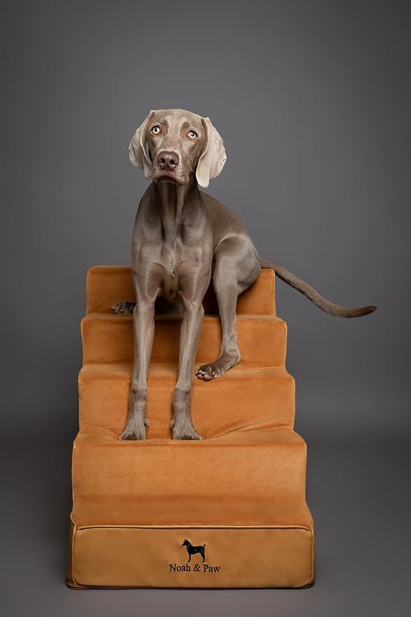 Noah & Paw Dog Stairs, Dog Ramp for Bed (20" Extra Wide) Pet Stairs for High Bed, Design to Fit Small and Large Breeds, Durable 5 Pet Steps for Couch (35 Foam Density) Leather Collection