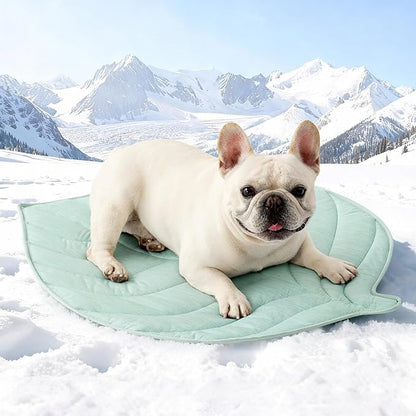 COZY KISS Dog Cooling Mat, Q-Max > 0.4 Leaf Shaped Pet Pad, Liquid Pee Proof Summer Mat for Cats, Washable Sleep Blanket for Bed Couch Floor Indoor, 33x28 inch, Green