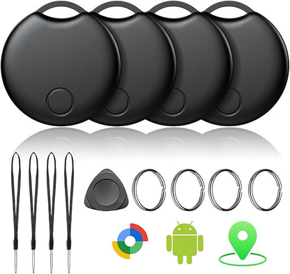 Air Tracker Tags-4 Pack for Android, Bluetooth Tracker Works with Google’s Find Hub | Android Only | Replaceable Battery | Water- Resistance (4 Black)