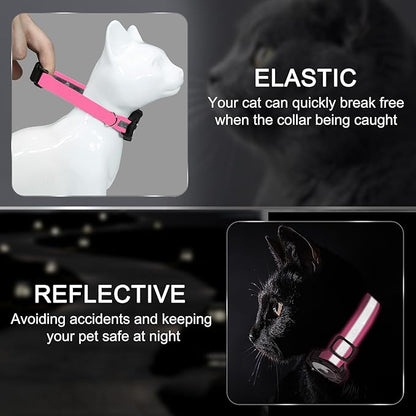 Reflective AirTag Cat Collar, Integrated Cat Tracker Collar with Air Tag Holder and Bell, Safety Elastic Band Cat GPS Collars for Girl Boy Cats, Kittens and Puppies (Hotpink,S)