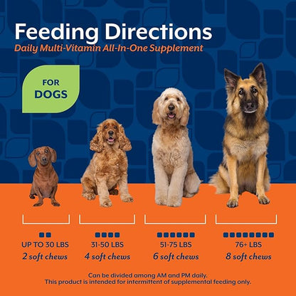 NaturVet All-in-One Dog Supplement - for Joint Support, Digestion, Skin, Coat Care – Dog Multivitamins with Minerals, Omega-3, 6, 9 – Wheat-Free Vitamins for Dogs – 60 Soft Chews