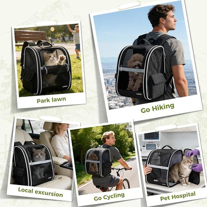 Lekereise Cat Backpack Carriers, Dog Carrier Backpacks with Breathable Mesh for Small Medium Cats Dogs Puppy Up to 20 Lbs, Pet Foldable Carrying Backpack Ventilated for Travel Hiking Collapsible