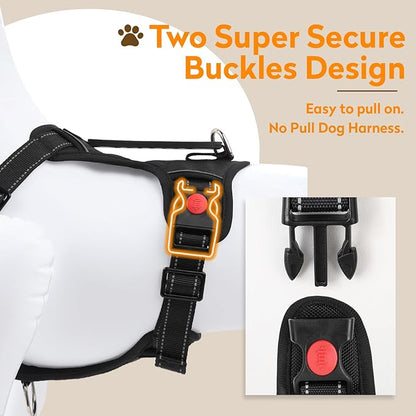 No Pull Dog Harness with 2 Leash Clips, Reflective Adjustable Soft Padded Vest with Handle, Breathable Oxford No Choke Pet Vest for Medium Sized Dogs, Orange,M