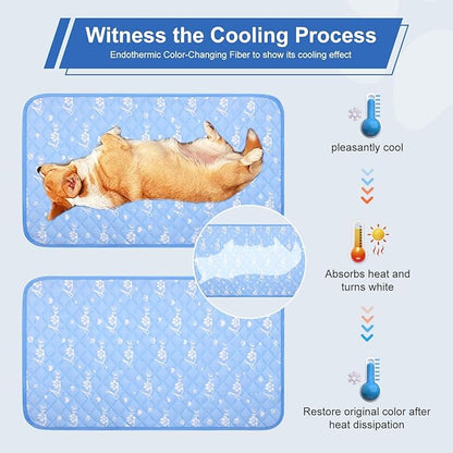 MH MYLUNE HOME Dog Cooling Mat 59" x 40" Cool-Chill Cool Fiber & Endothermic Color Changing Double-Sided Cooling & Warm Dog Mat, Foldable Washable Summer Pet Blanket