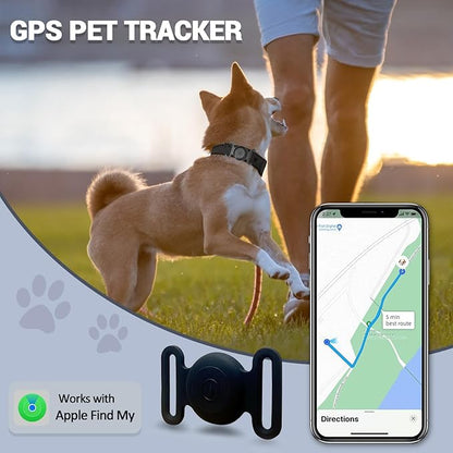 GPS Tracker for Dogs, Mini GPS Cat Tracker, IPX8 Waterproof GPS Trackers for Cats with Holder, No Monthly Fee, Work with Apple Find My(iOS Only), Smart Trackers for Dogs-Black-2