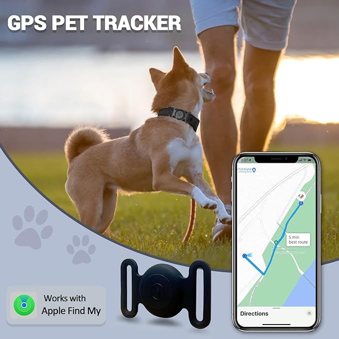 GPS Tracker for Dogs, Mini GPS Pet Tracker with Silicone Cover, IPX8 Waterproof GPS Tracker for Kids,No Monthly Fee,Work with Apple Find My(iOS Only),Smart Tracker for Dogs Finder Tracker Pets-Black-4