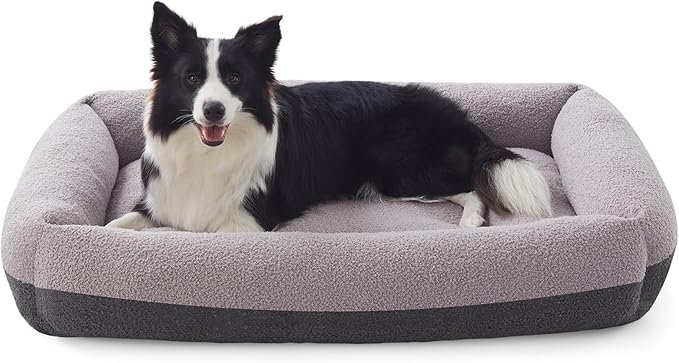 FURTIME Dog Bed Large Sized Dogs, Washable Comfy Fluffy Medium Dog Beds, Removable Zipper Cover Machine Wash, Soft Orthopedic Bed Durable Pet Cuddler with Anti-Slip Bottom, 36"x27"x8", Grey