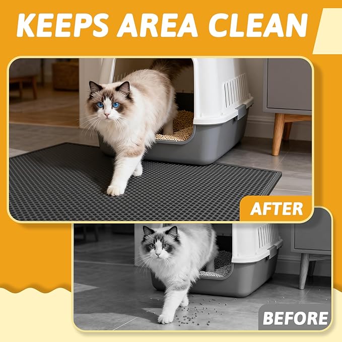 Pieviev Cat Litter Mat Double Layer Waterproof Urine Proof Trapping Mat 1 Pack (Black, 36x30 Inch (Pack of 1))