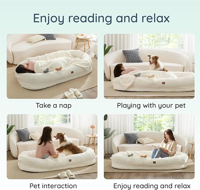 ChiXnuggle Human Dog Bed Cover - Luxury Faux Fur Giant Size Dog Bed Cover, 72"x40"x10", Ivory White