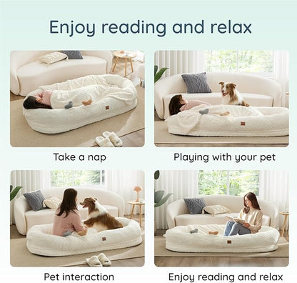ChiXnuggle Human Dog Bed Cover - Luxury Faux Fur Giant Size Dog Bed Cover, 72"x40"x10", Ivory White