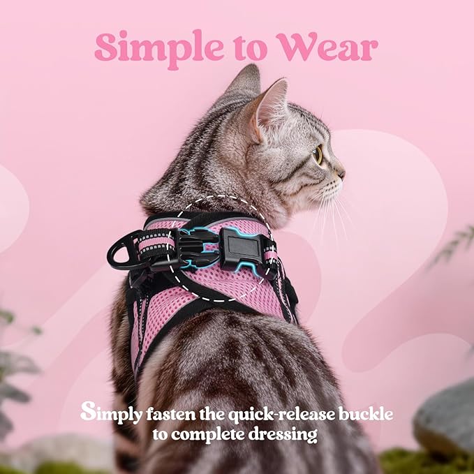 rabbitgoo Cat Harness and Leash Set for Walking Escape Proof, Adjustable Soft Kittens Vest with Reflective Strip for Cats, Comfortable Outdoor Vest, Pink, M
