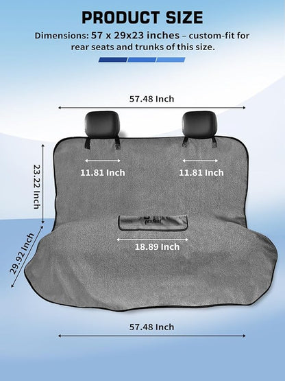 1160g Heavy Duty Towel Car Seat Cover, Sweatproof Absorbent Microfiber Rear Seat Protector for Gym Beach Athletes, Universal Fit Waterproof Back Seat Mat for Sedans SUV Minivans,Gray