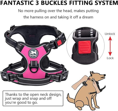 PoyPet Dog Harness and Leash Combo, Escape Proof No Pull Vest Harness, with 5 Feet Leash, Reflective Adjustable Soft Padded Pet Harness with Handle for Small to Large Dogs(Pink,S)