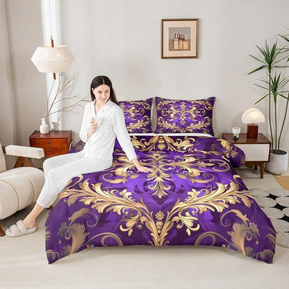 Erosebridal (Just Print Damask Queen Size Comforter Set, Vintage Aztec Flower Microfiber Bedding for Kids Boys Girls, Exotic Bohemian Paisley Quilt Set, Fashion Victorian Baroque Hippie Bed Sets