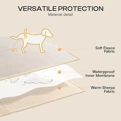 Luciphia Waterproof Pet Blanket, Liquid Pee Proof Dog Blanket for Sofa Bed Couch, Reversible Sherpa Fleece Furniture Protector Cover for Small Medium Large Dogs Cats, Dark White Queen Size（90" x 82"）