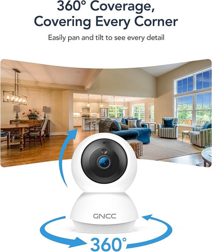 GNCC 2K WiFi Cameras for Home Security, Security Camera Indoor, Baby/Pet Camera with Phone App, 2.4/5GHz, Motion Detector, Night Vision, 2-Way Audio, SD/Cloud Storage, Works with Alexa & Google Home
