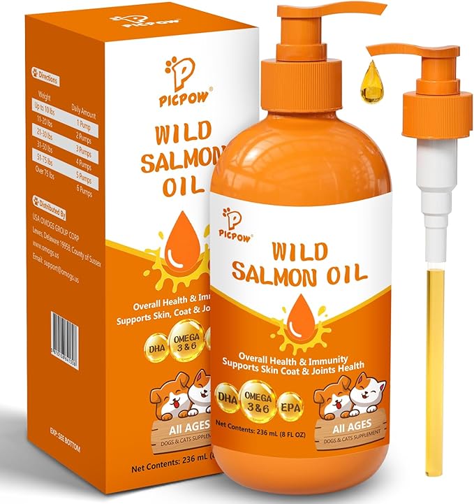 Wild Alaskan Salmon Oil for Dogs & Cats, Fish Oil Omega 3 Supplements with EPA & DHA, Support Skin & Coat, Itchy Relief, Immune, Joints & Heart Health, 8 oz