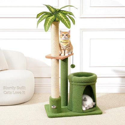 Cat Tree Tower Scratch Post Stand for Indoor, 41" Compact Palm Tree Kitten House Condo with Cozy Bed for Small Cats, Space Saving Design, Supports Climber Scratching Playing and Rest
