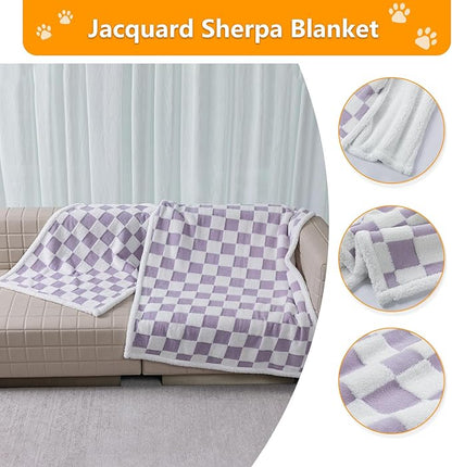 Waterproof Pet Blanket,Dog Bed Covers Couch Sofa Stylish Jacquard Pets Throw Blankets for Puppy Cats Washable Reversible Furniture Protection Covers (Purple Check,XL)