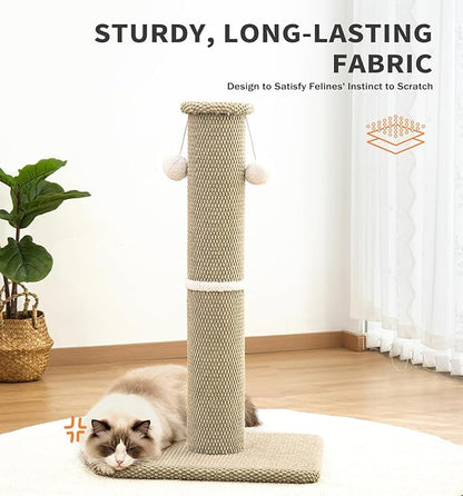 Made4Pets Tall Cat Scratching Post, 33" Modern Cat Scratcher with Hanging Balls, Heavy Duty and Thicker Scratching Post for Indoor Cats Adults, Sturdy Base Cat Scratch Post, Beige