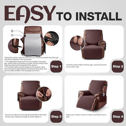 KinCam 100% Waterproof Recliner Chair Cover, Reclining Couch Covers for Pets, Dogs, Recliner Couch Slipcover Furniture Protector with Elastic Straps for Kids(23.6", Coffee)
