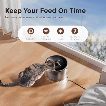 IMIPAW Automatic Cat Feeder with Camera and Water Fountain, HD AI Pet Recognition, APP Remote Control, Timed Food Dispenser, Two-Way Audio, Night Vision Function, 3L Fountains for Drinking with Filter