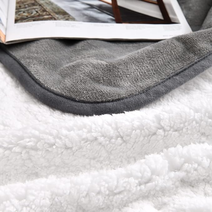 Waterproof Blanket for Bed Couch Sofa, Soft Liquid Pee Proof Pet Blanket for Dog Puppy Cat, Reversible Sherpa Fleece Furniture Protector (Grey, 60x80 inches)