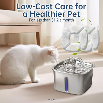 16 Pcs Cat Water Fountain Replacement Filters-8 Pack Cat Fountain Filters with 8 Pack Sponges, Enhanced Compatibility Pet Fountain Filter Fit for 95oz/2.8L 135oz/4L 67oz/2L Pet Drinking Fountain