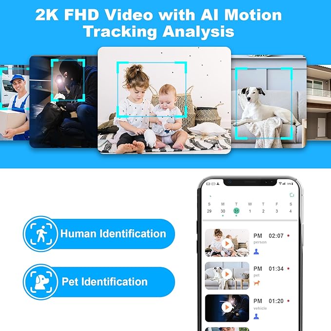 Cloarks 2K Pan/Tilt Security Camera, WiFi Indoor Cameras for Home Security with AI Motion Detection, Pet/Dog/Baby Camera with Phone App, 2-Way Audio, 24/7, Siren, TF/Cloud Storage，Black