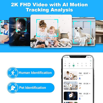 Cloarks 2K Pan/Tilt Security Camera, WiFi Indoor Cameras for Home Security with AI Motion Detection, Pet/Dog/Baby Camera with Phone App, 2-Way Audio, 24/7, Siren, TF/Cloud Storage，Black
