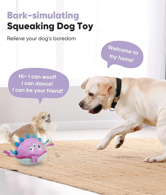 Petbobi Interactive Dog Toys Ball, USB Rechargeable Moving Dog Toy with Barking Sounds, Plush Monster Ball with Washable Cover, 4.9" Pet Toy for Small & Medium Dogs, Christmas & Birthday Gift