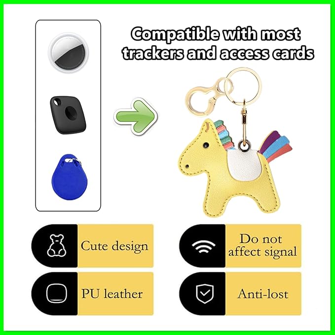 Leather Keychain Holder Case Compatible with AirTag,Cute Protective Cover with Keyring,Anti-Scratch Finder GPS Tracker Case for Wallet Keys,bag,pets,Backpack(Horse E)