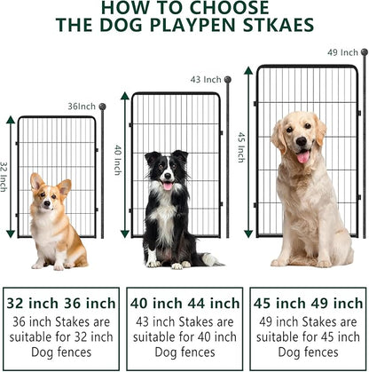 8 PCS Dog Playpen Stakes for Indoor Outdoor Galvanized Metal Replacement Dog Fence Stakes for Large Medium Puppy Playpen, Smaller Diameter (45 Inch)