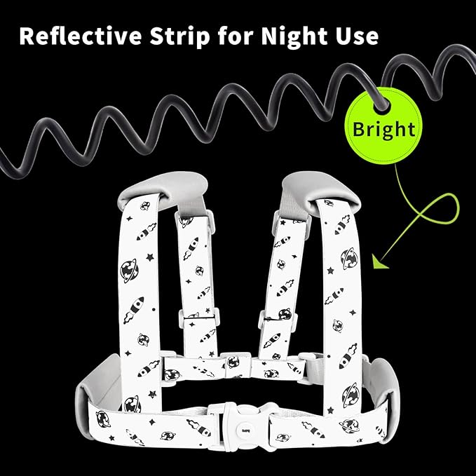Toddler Leash & Harness, 4-in-1 Anti-Lost Safety Strap with Reflective Rocket Design for Boys & Girls - Ideal for Outdoor Activities, Travel, and Shopping