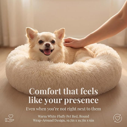 Calming Donut Dogs Beds for Small Dogs Washable,19inch Fluffy Round Puppy Bed for Puppies,Cats & Toy Breeds with Raised Rim,Fits up to 15 lbs Pets,Beige